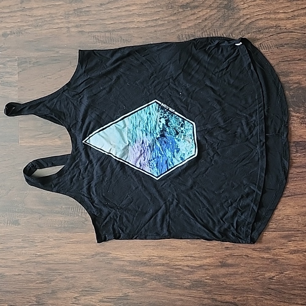 Volcom Tank Top, Black with Wave Volcom design, Through the back strap look, SM